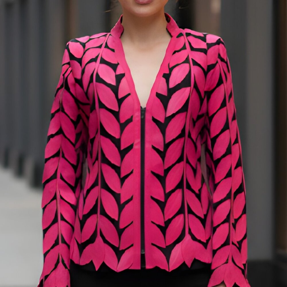Womens Blouses Tops Shirt Sheer Jacket Leather Outfit Handmade Leaf